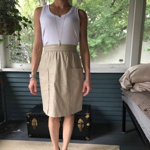 Anthro “Casetta” Gold Linen High Waist Skirt